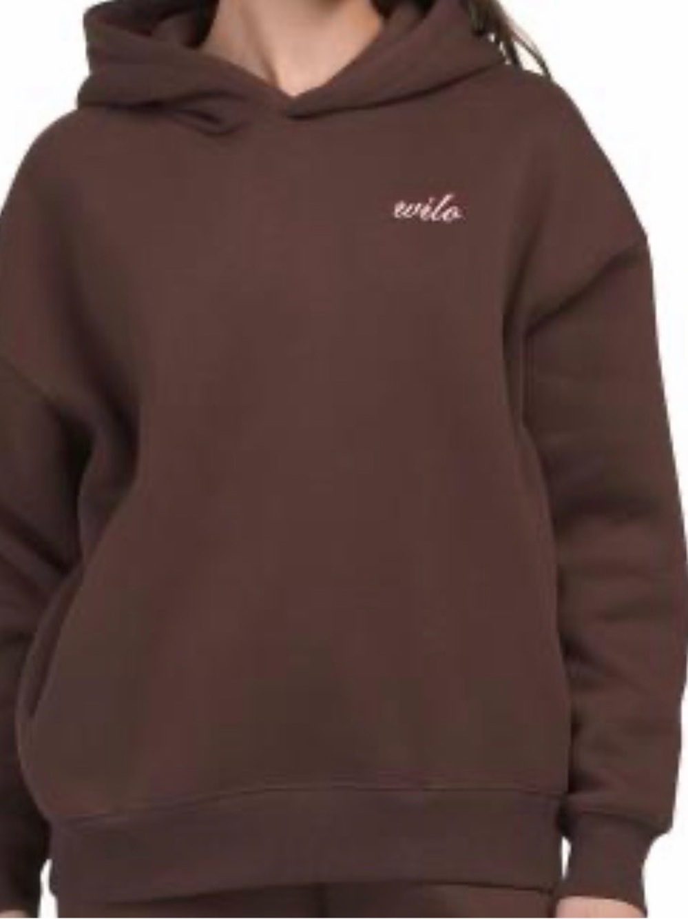 Women's Brown Graphic Hoodie with Pink 'Feeling Lucky' Design - Picture 2 of 3